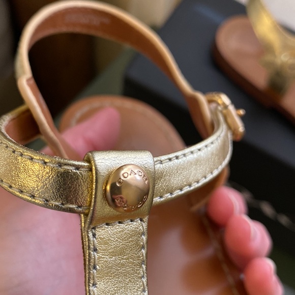 Coach Metallic Gold T-Strap Sandals - Picture 11 of 11